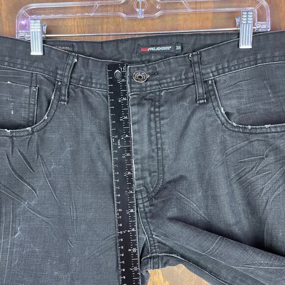 Vintage Projek Raw Mens Jeans Black Baggy Distressed Slim Fit Straight Leg 38x31 - Picture 7 of 12
